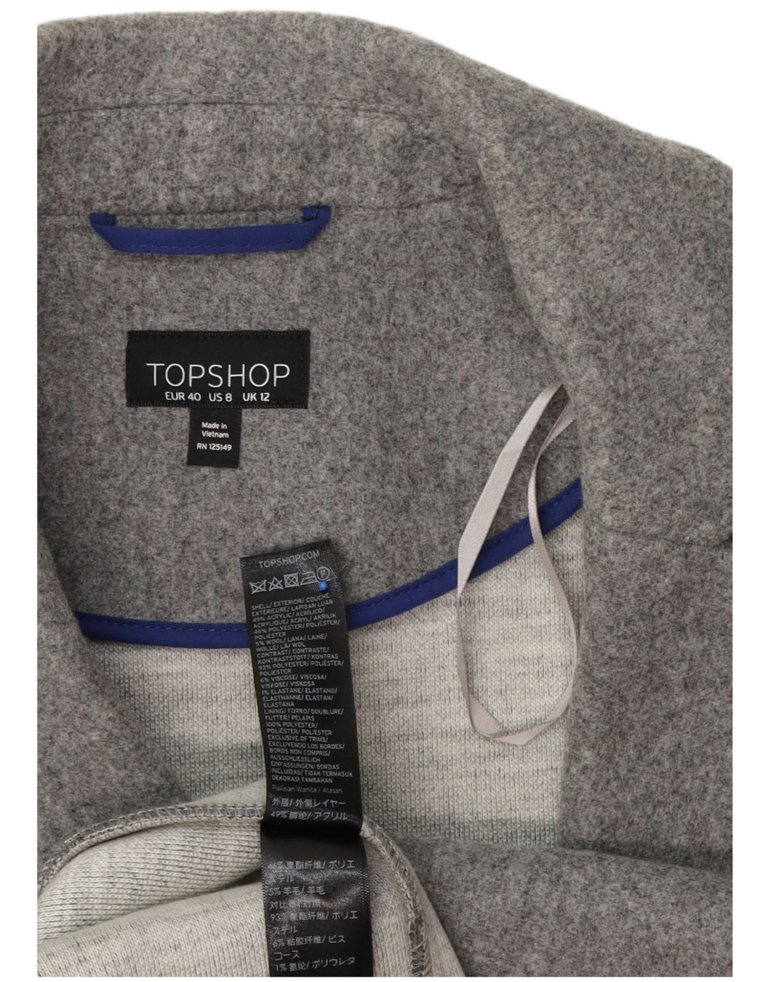 Topshop Womens Open Overcoat UK 12 Medium Grey Polyester