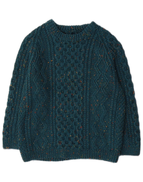 Vintage drenge sweater med rund hals 11-12 år grøn flækket