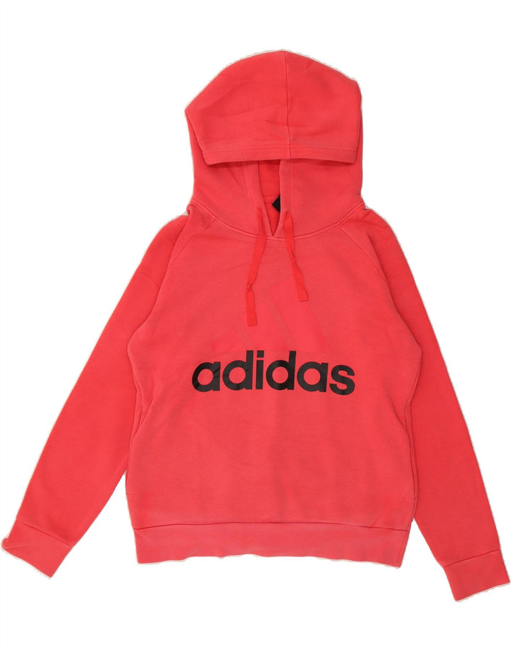 ADIDAS Womens Graphic Hoodie Jumper ULK 12/14 Medium Red Cotton Vintage Adidas and Second-Hand Adidas from Messina Hembry 
