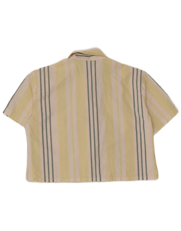 Dickies Womens Crop Short Sleeve Shirt UK 10 Small Yellow Striped Cotton
