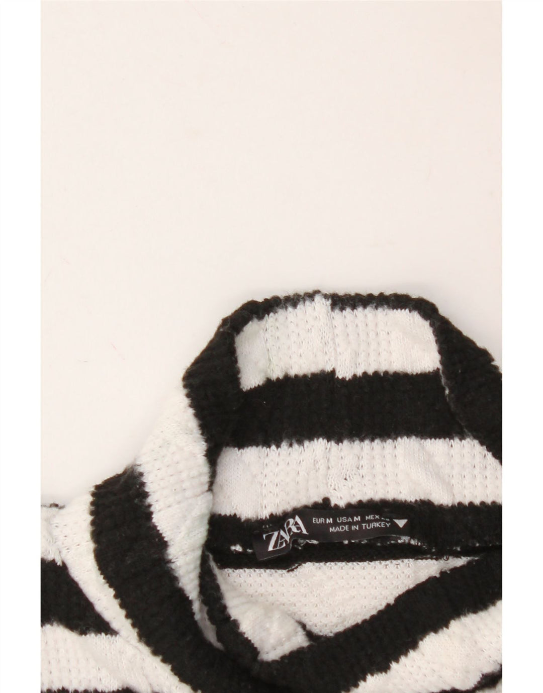 ZARA Womens Crop Turtle Neck Jumper Sweater UK 14 Medium Black Striped Vintage Zara and Second-Hand Zara from Messina Hembry 