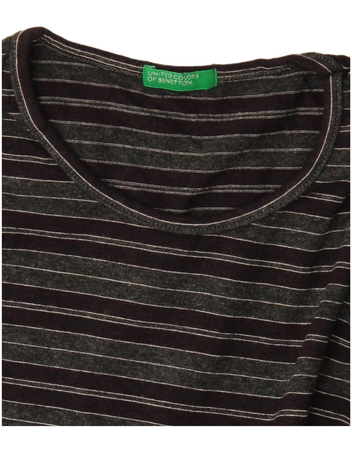 BENETTON Dame Top Langærmet UK 8 Lille Grå Stribet