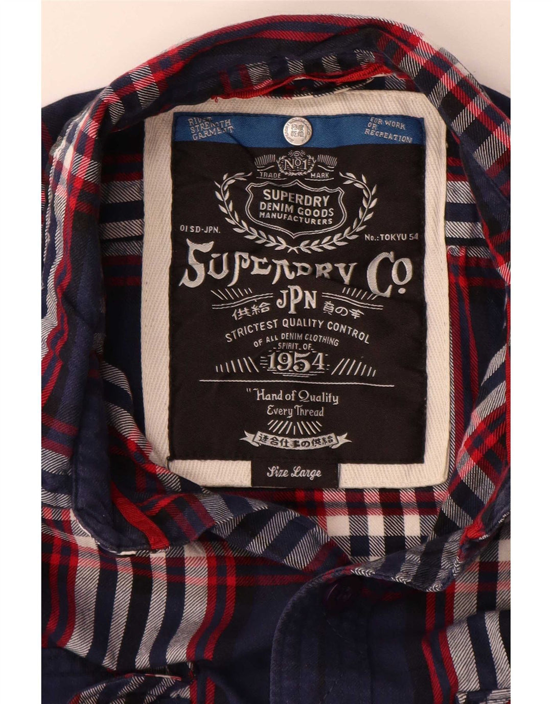 Superdry Flanelskjorte til mænd Stor marineblå plaid bomuld