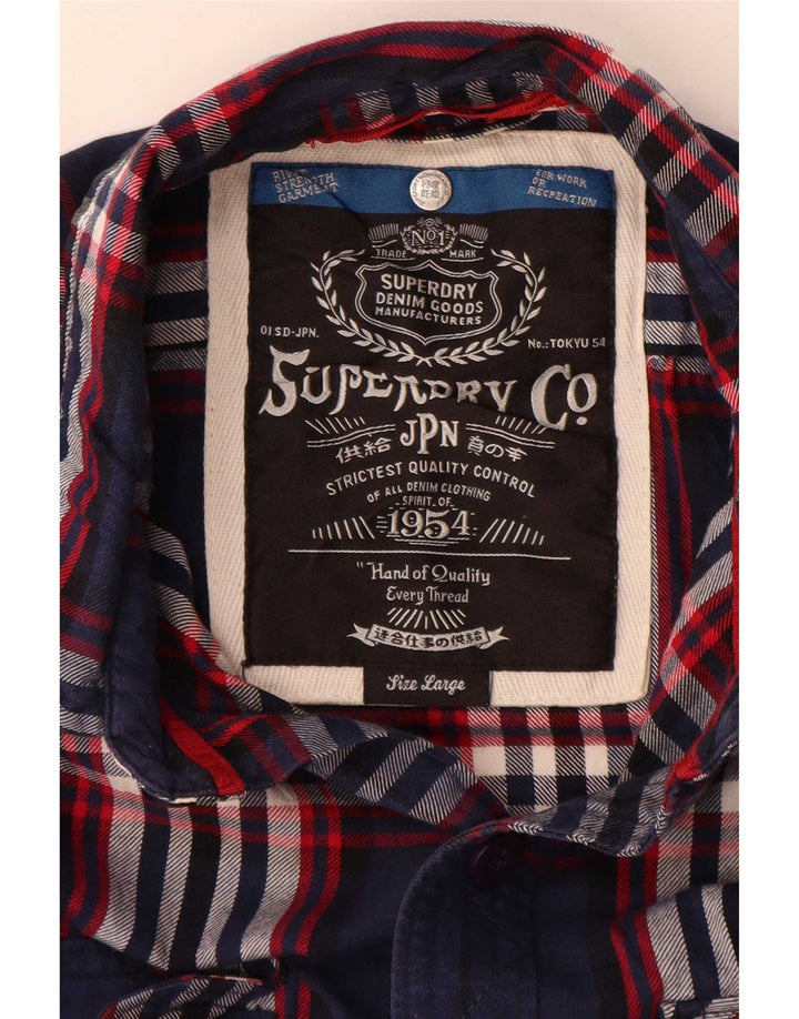 Superdry Flanelskjorte til mænd Stor marineblå plaid bomuld