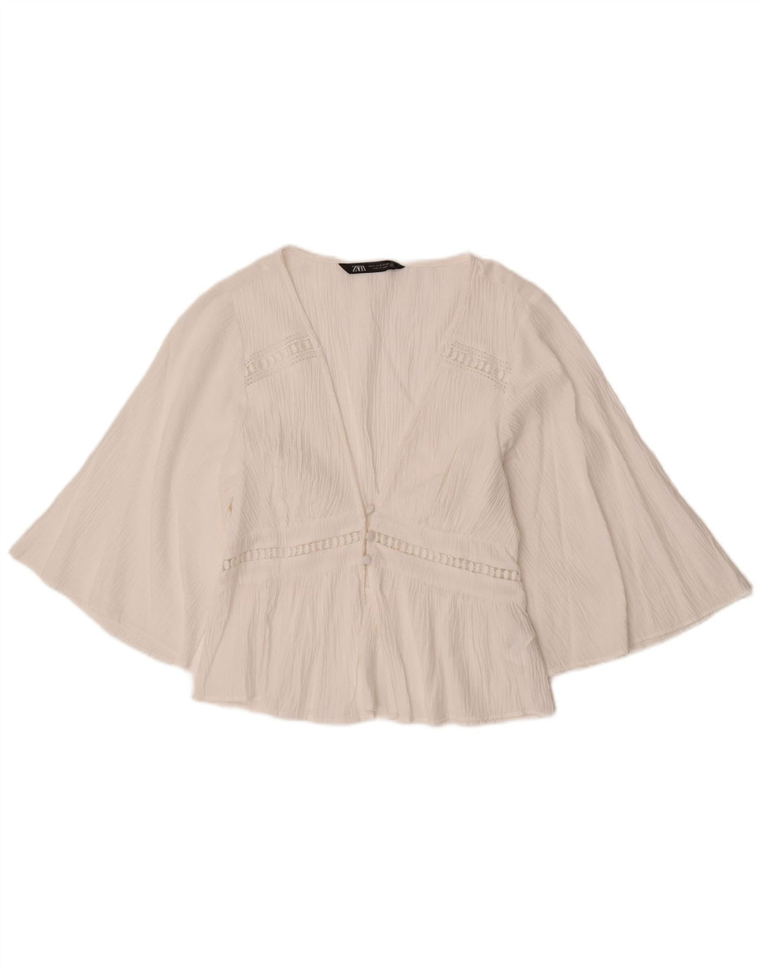 Zara skjortebluse med 3/4 ærmer til kvinder UK 12 Medium White Polyester