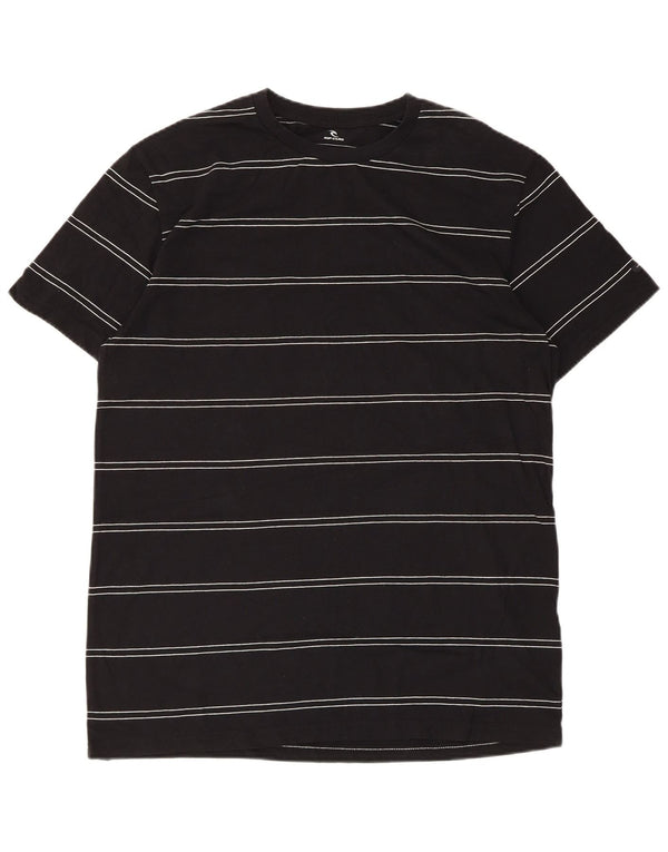 Rip Curl Herre Standard Fit T-Shirt Top Medium Sort Stribet Bomuld