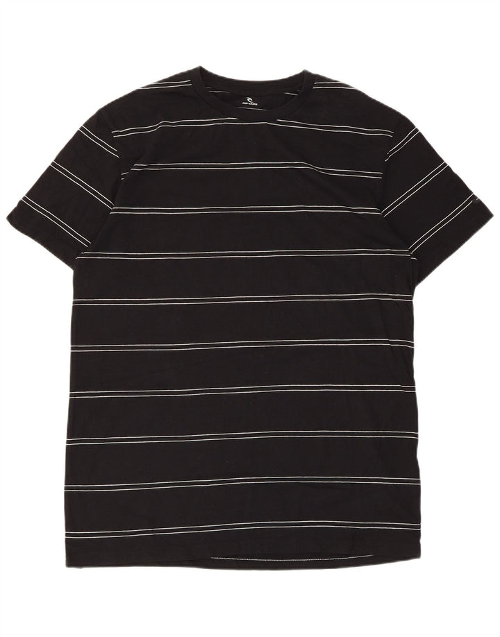 Rip Curl Herre Standard Fit T-Shirt Top Medium Sort Stribet Bomuld