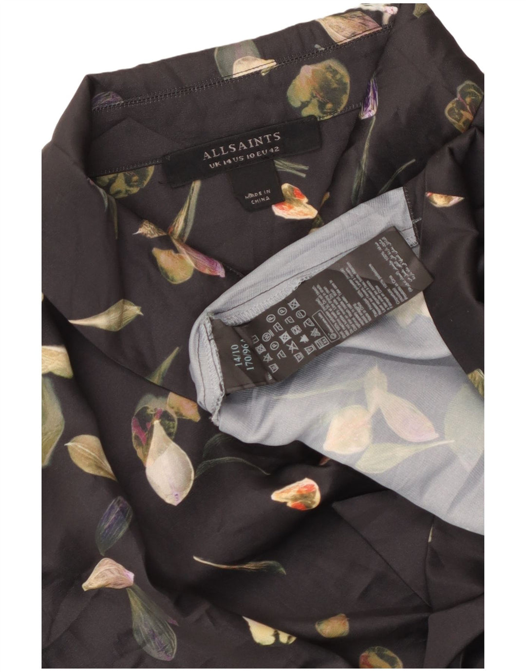 ALL SAINTS Womens Crop Front Tie Shirt Bluse UK 14 Large Black Floral