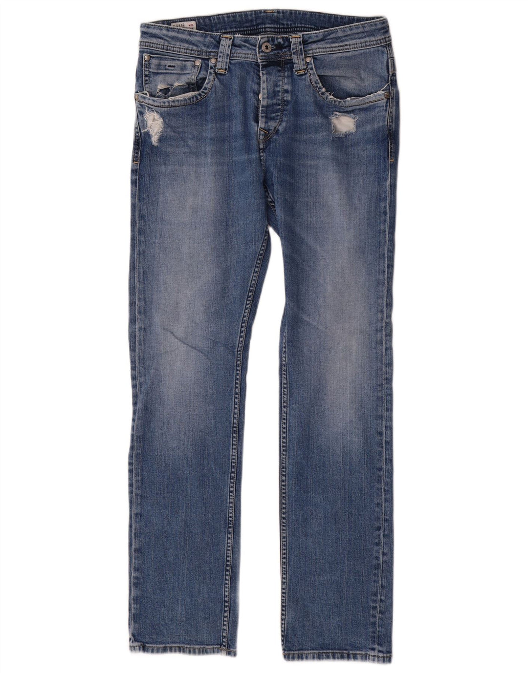 PEPE Jeans Herre Distressed Regular Straight Jeans W32 L32 Blå Bomuld