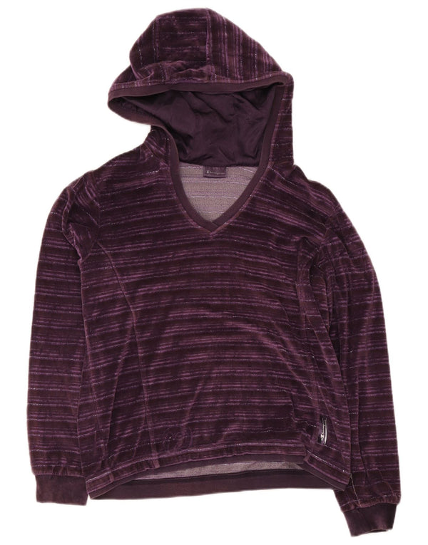 Champion Dame Velvet Hoodie Jumper UK 16 Stor lilla stribet bomuld