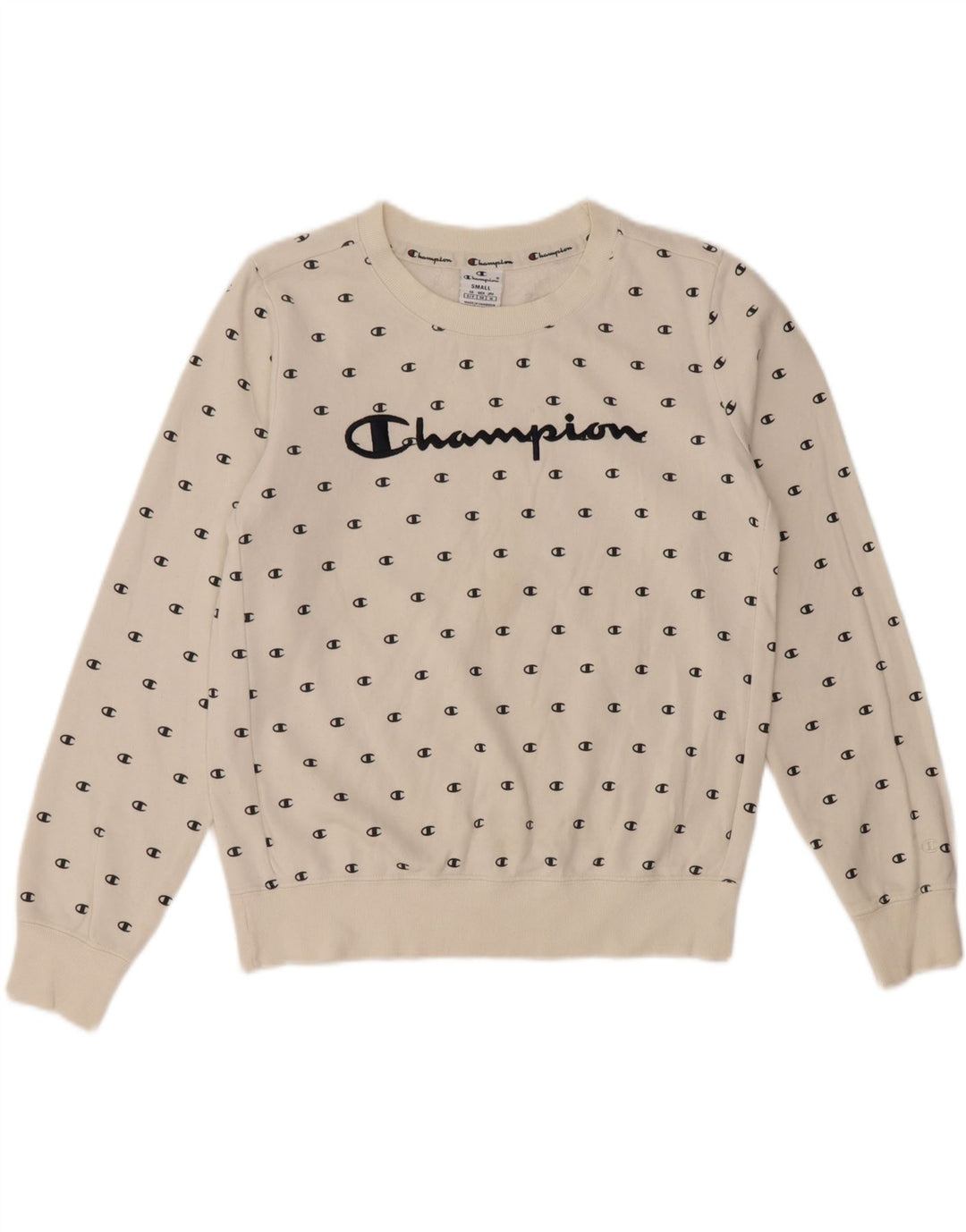 CHAMPION Dame Oversized Grafisk Sweatshirt Jumper UK 10 Small White