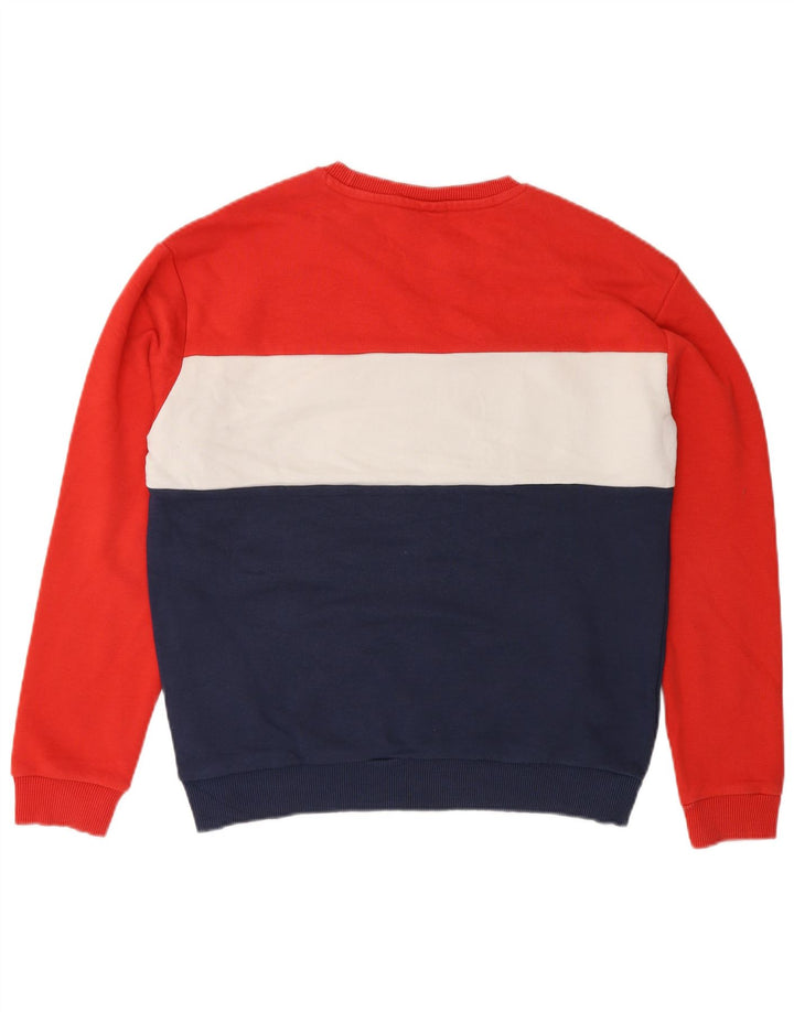 FILA Graphic Sweatshirt Jumper UK 14 Medium Navy Blue Colourblock