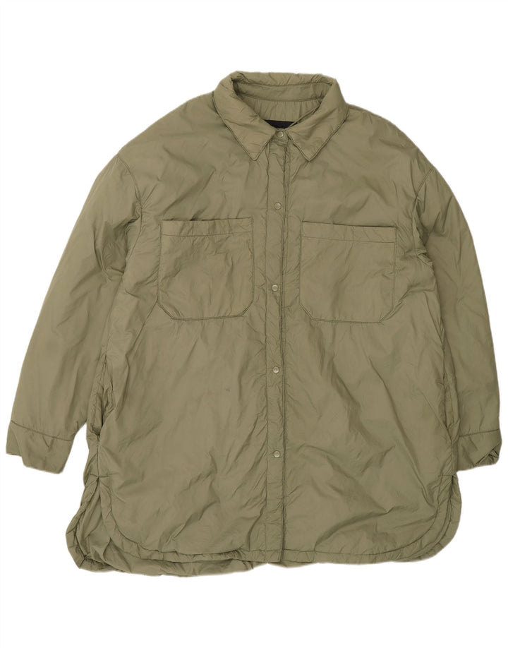 Zara Dame Oversized Windbreaker Coat UK 16 Stor Khaki Polyamid