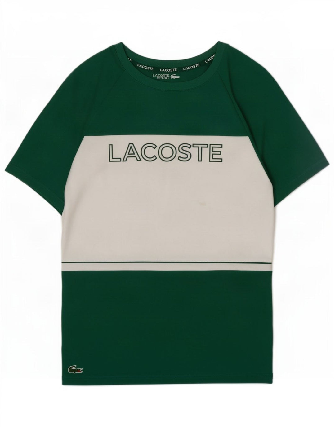 Lacoste Herre grafisk T-shirt Top Størrelse 3 Lille Grøn Colourblock Polyester