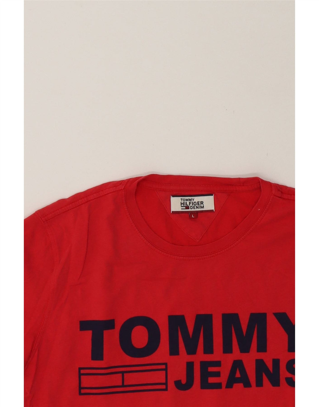 TOMMY HILFIGER Mens Graphic T-Shirt Top Large Red Cotton Vintage Tommy Hilfiger and Second-Hand Tommy Hilfiger from Messina Hembry 