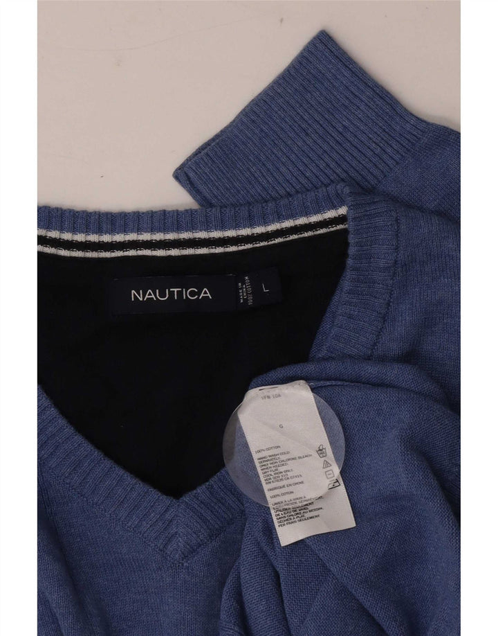 Nautica Herre V-hals sweater Stor blå bomuld