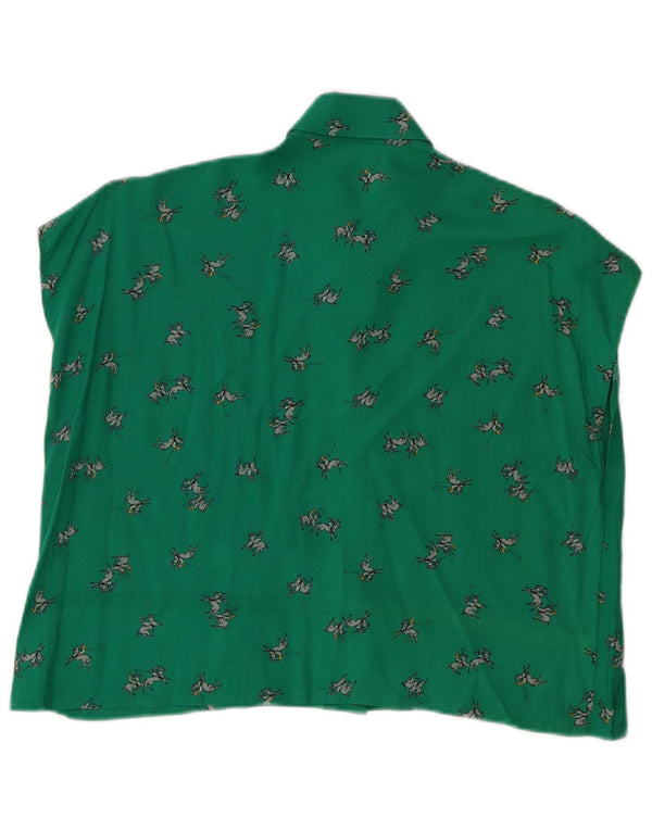 Vintage Womens Crop Graphic ærmeløs skjortebluse UK 12 Medium Green