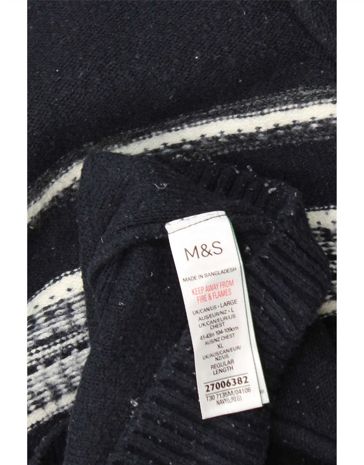 Marks & Spencer Herre Zip Neck Jumper Sweater Stor Marineblå Stribet