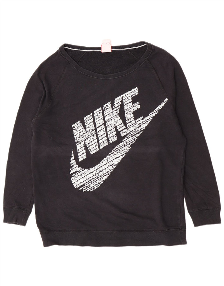 Nike Dame Grafisk Oversized Sweatshirt Jumper UK 14 Medium Sort Bomuld