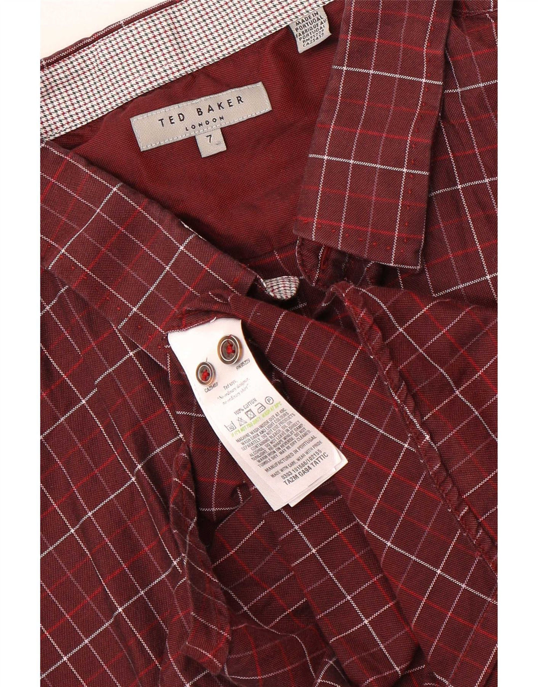Ted Baker herreskjorte str. 7 3XL rødbrun ternet bomuld