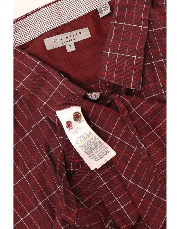 Ted Baker herreskjorte str. 7 3XL rødbrun ternet bomuld