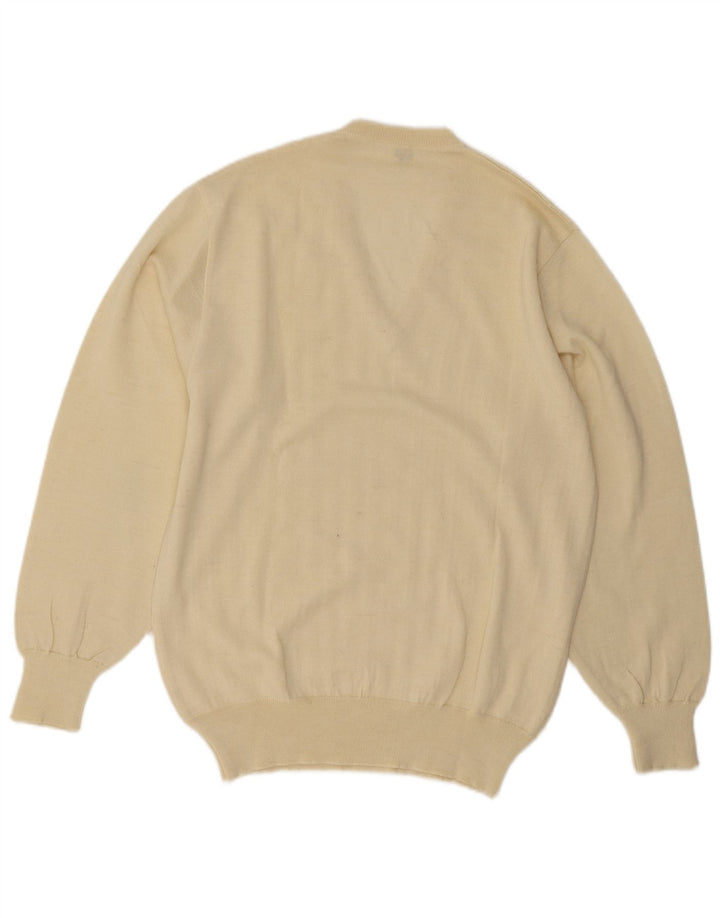 Vintage Herre V-hals sweater IT 52 Stor Beige Uld
