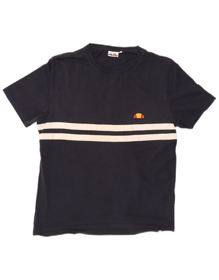 ELLESSE Herre T-Shirt Top Medium Marineblå Colourblock Bomuld