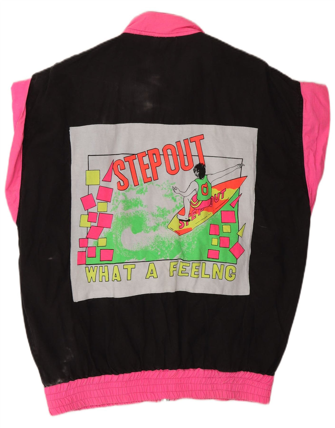 VINTAGE Grafisk træningsdragt topjakke til kvinder UK 18 XL Sort Colourblock