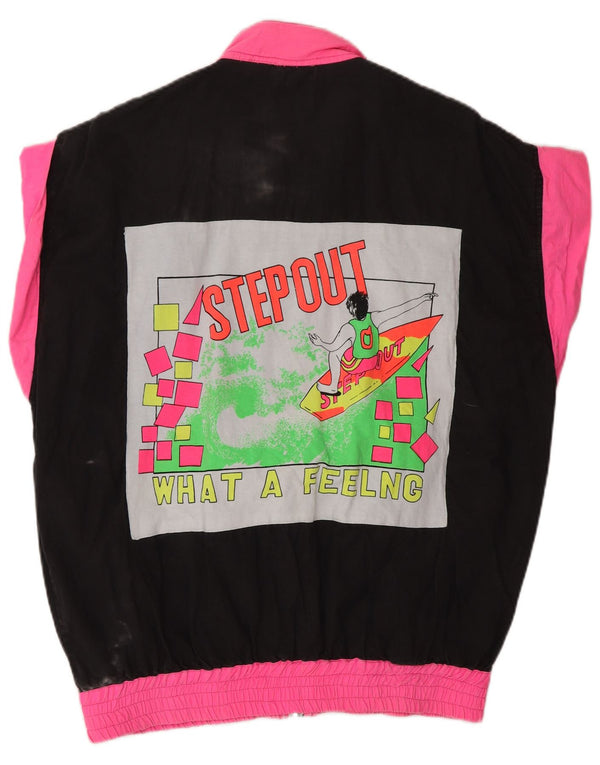 VINTAGE Grafisk træningsdragt topjakke til kvinder UK 18 XL Sort Colourblock