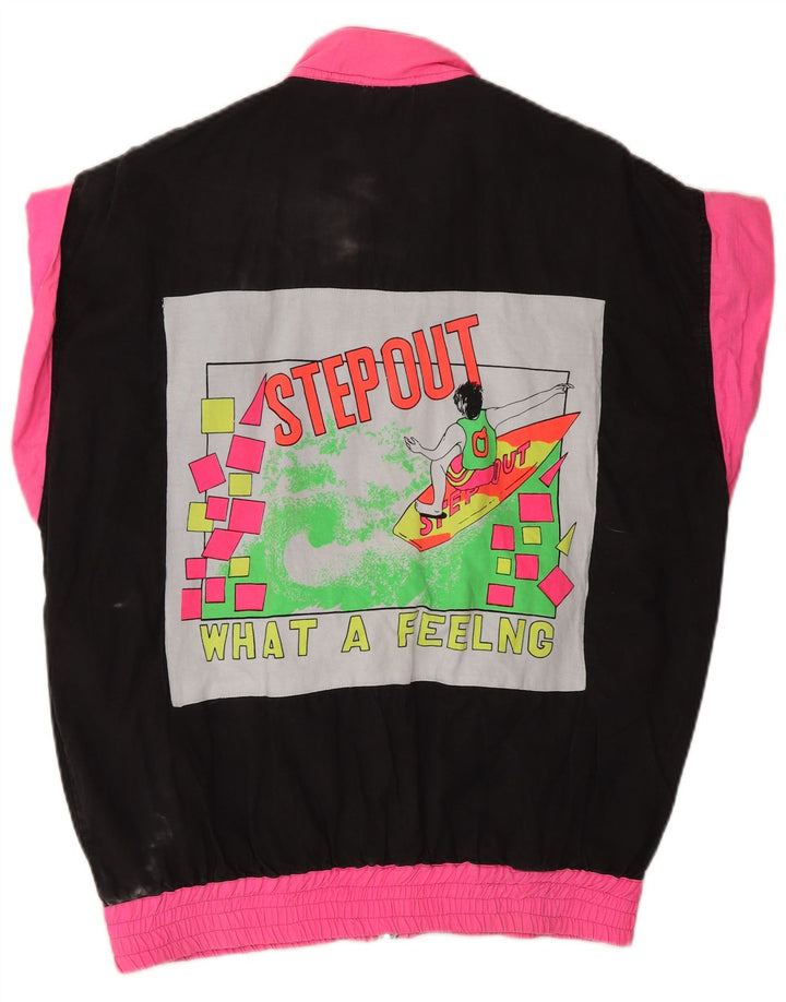 VINTAGE Grafisk træningsdragt topjakke til kvinder UK 18 XL Sort Colourblock