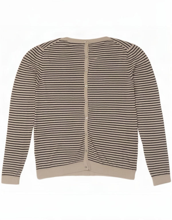 Massimo Dutti Dame Cardigan Sweater UK 14 Stor Hvidstribet Silke