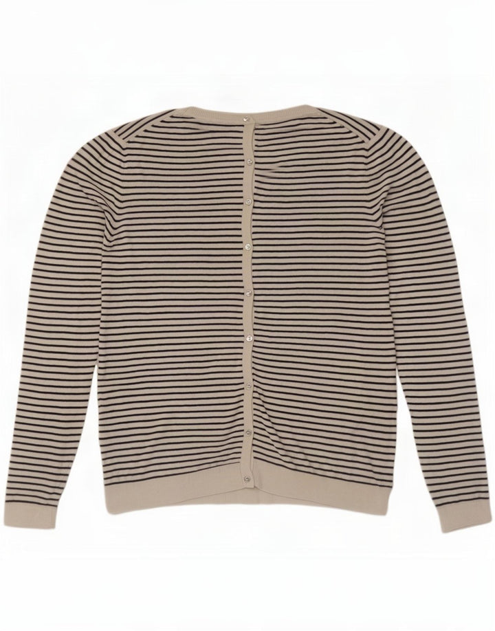 Massimo Dutti Dame Cardigan Sweater UK 14 Stor Hvidstribet Silke