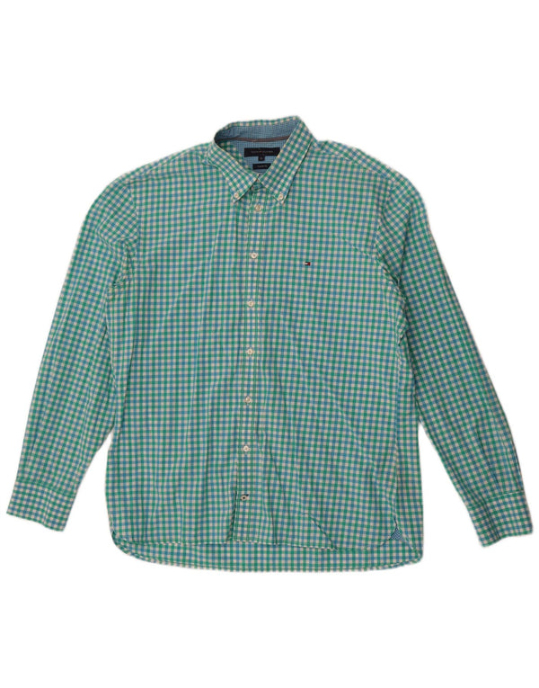 Tommy Hilfiger Herre Custom Fit skjorte XL Grøn Gingham Bomuld