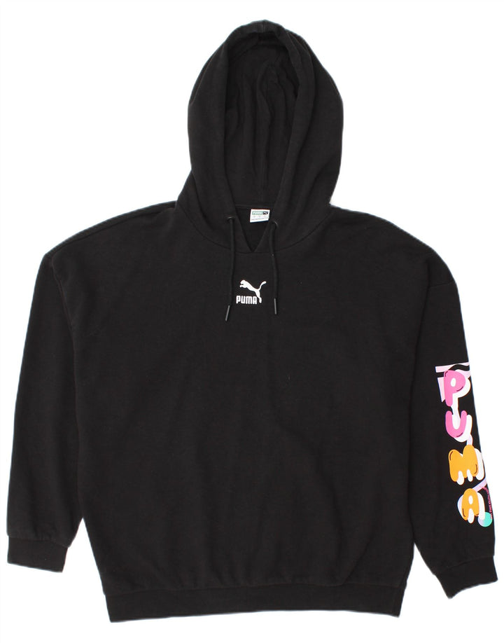 Puma Dame Grafisk Oversized Hoodie Jumper UK 10 Small Black Bomuld