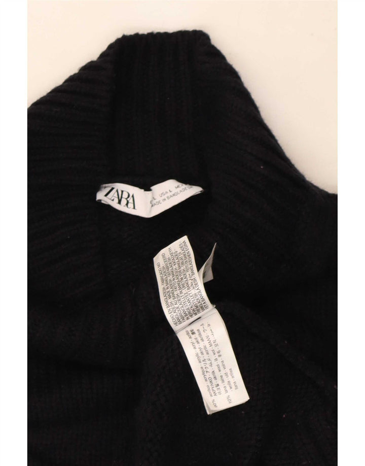 Zara Womens Crop Oversized Turtle Neck Jumper Sweater UK 16 Large Navy Blue