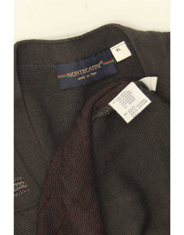 Montecatini Herre Cardigan Sweater XL Grå Geometrisk Merinould