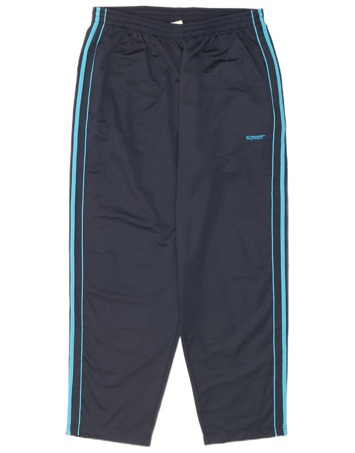 Vintage træningsdragt bukser til mænd 2XL marineblå stribet polyester