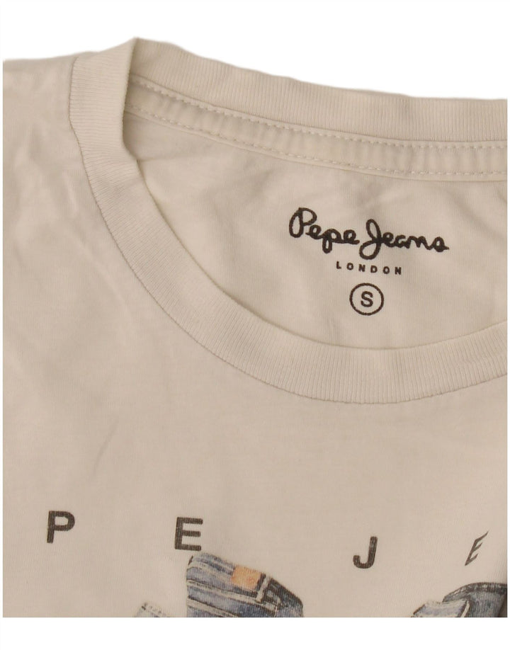 PEPE Jeans Herre grafisk T-shirt Top Small Off White