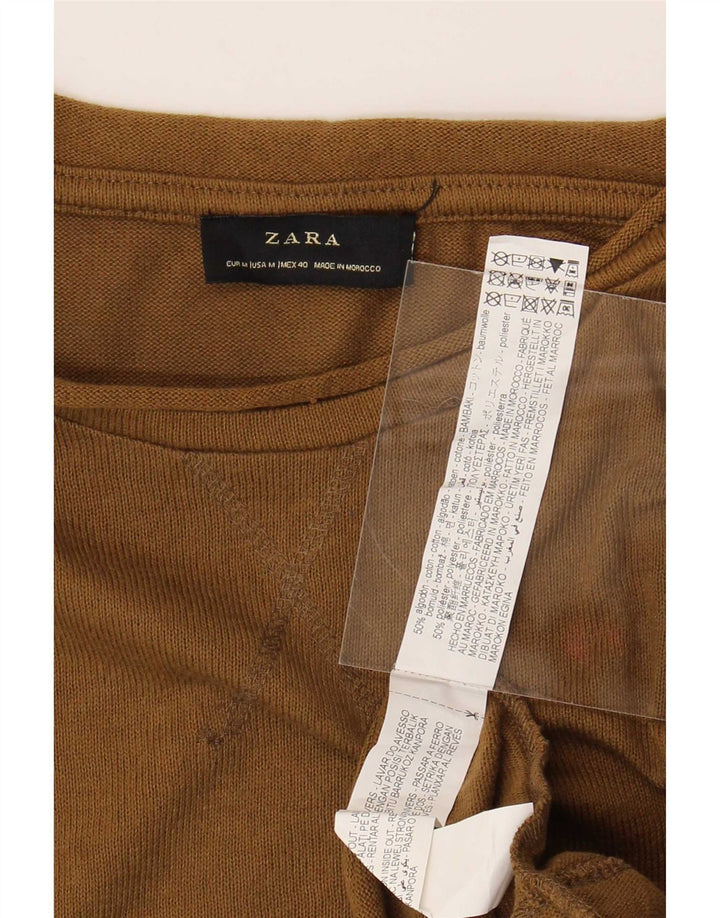 Zara Herre Top Langærmet Medium Brun Bomuld