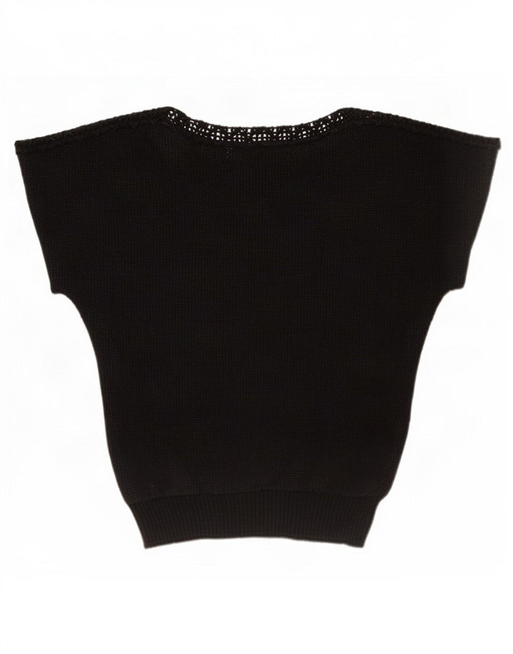 Vintage Dame Crop See Through Batwing Bluse Top IT 42 Medium Black