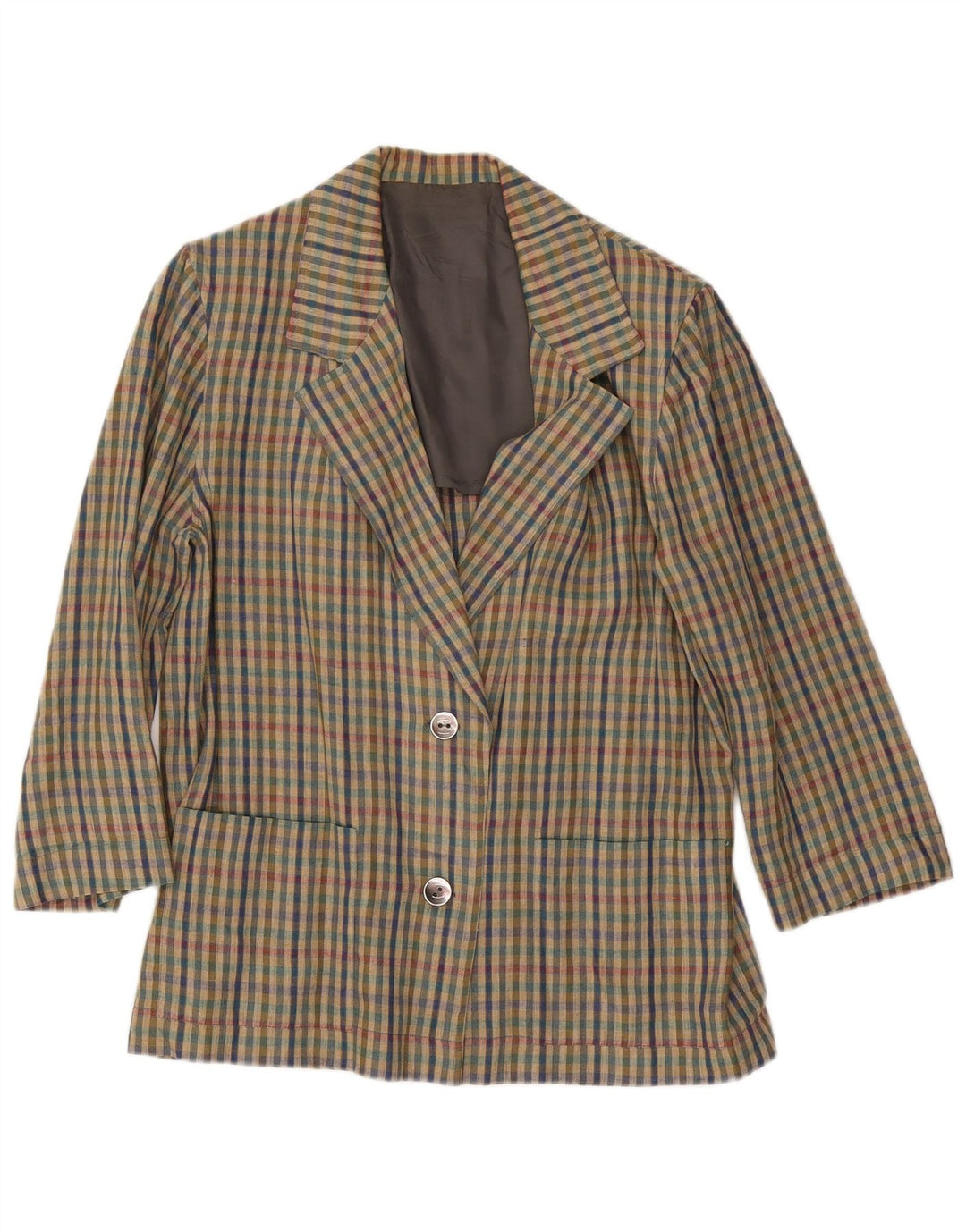 Vintage dame 2-knaps blazerjakke UK 18 XL flerfarvet Gingham