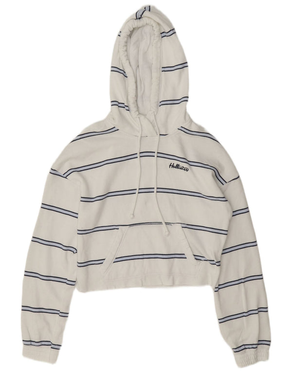 Hollister Womens Crop Oversized Hoodie Jumper UK 6 XS Hvidstribet bomuld