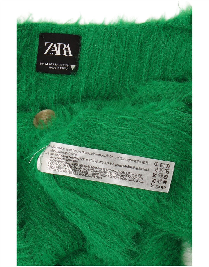 Zara Womens Crop Cardigan Sweater UK 12 Medium Green Nylon