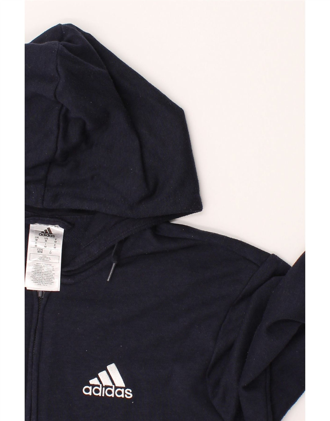 ADIDAS Mens Graphic Zip Hoodie Sweater Medium Navy Blue Cotton Vintage Adidas and Second-Hand Adidas from Messina Hembry 