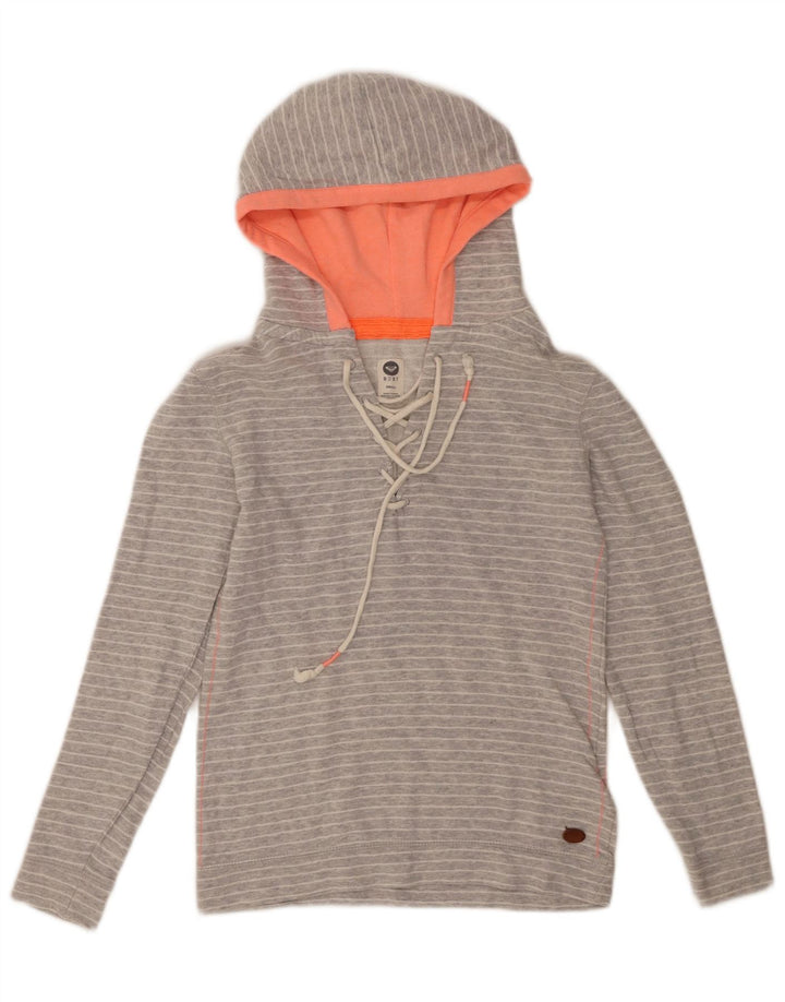 ROXY Womens Hoodie Jumper UK 10 Small Grey Striped Cotton