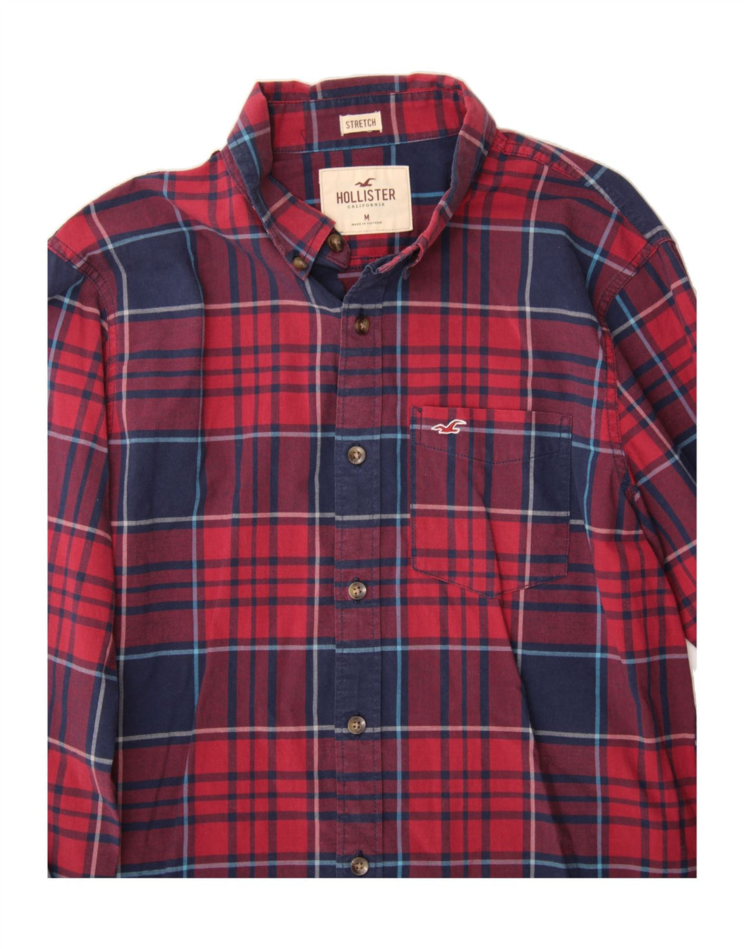 HOLLISTER Mens Stretch Shirt Medium Red Plaid Cotton Vintage Hollister and Second-Hand Hollister from Messina Hembry 
