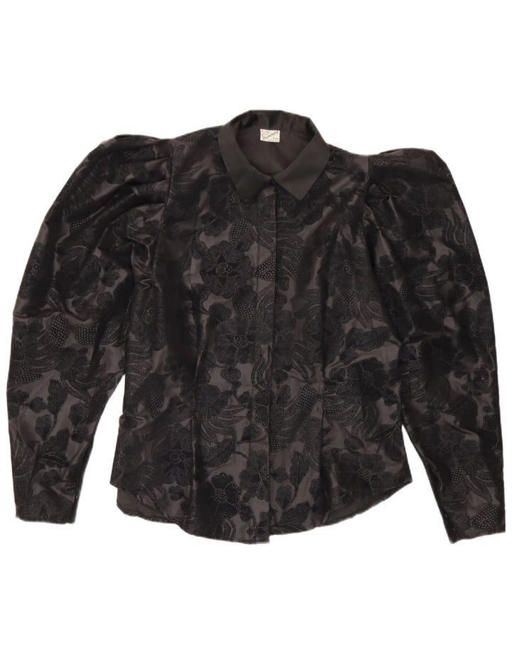 Primavera Firenze skjortebluse til kvinder UK 12 Medium Black Floral Polyester