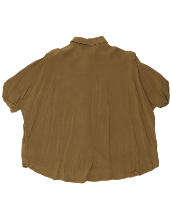 Topshop Kvinder Kortærmet Oversized Skjorte Bluse UK 6 XS Khaki Viscose