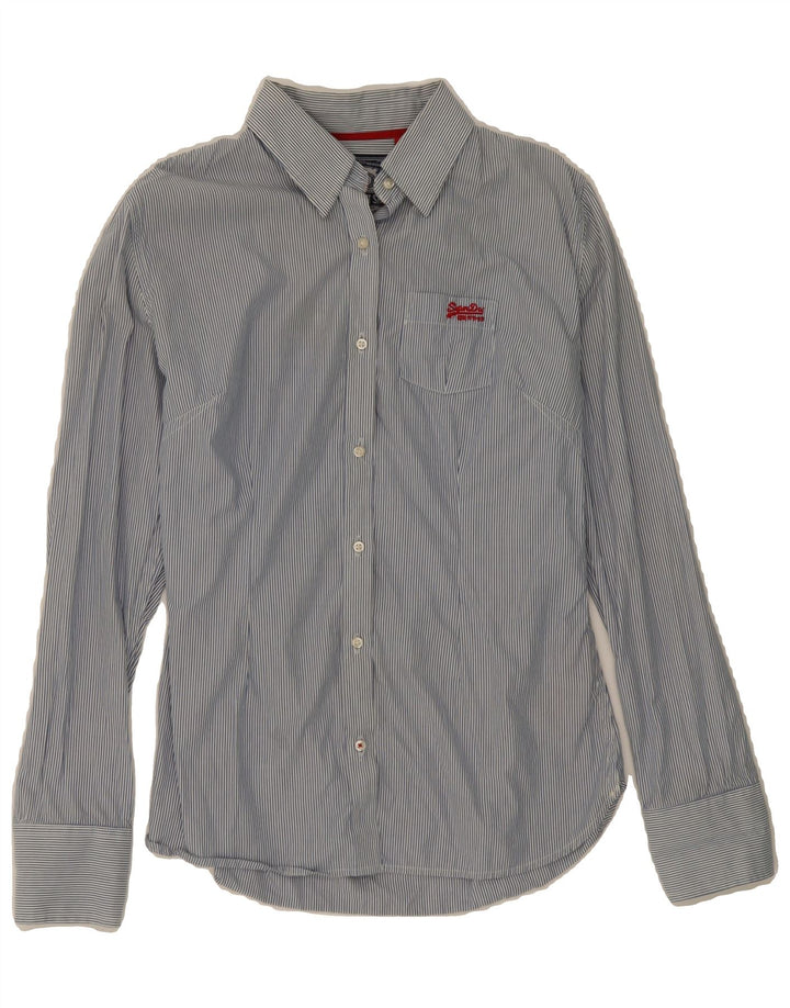 SUPERDRY Womens Shirt UK 12 Medium Blue Pinstripe Cotton Vintage Superdry and Second-Hand Superdry from Messina Hembry 