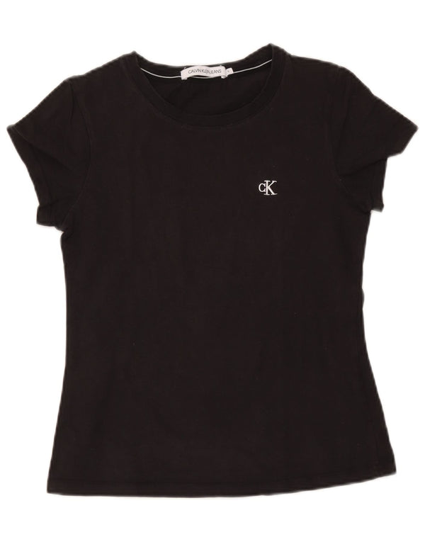 Calvin Klein Jeans Dame T-Shirt Top UK 10 Small Black Bomuld